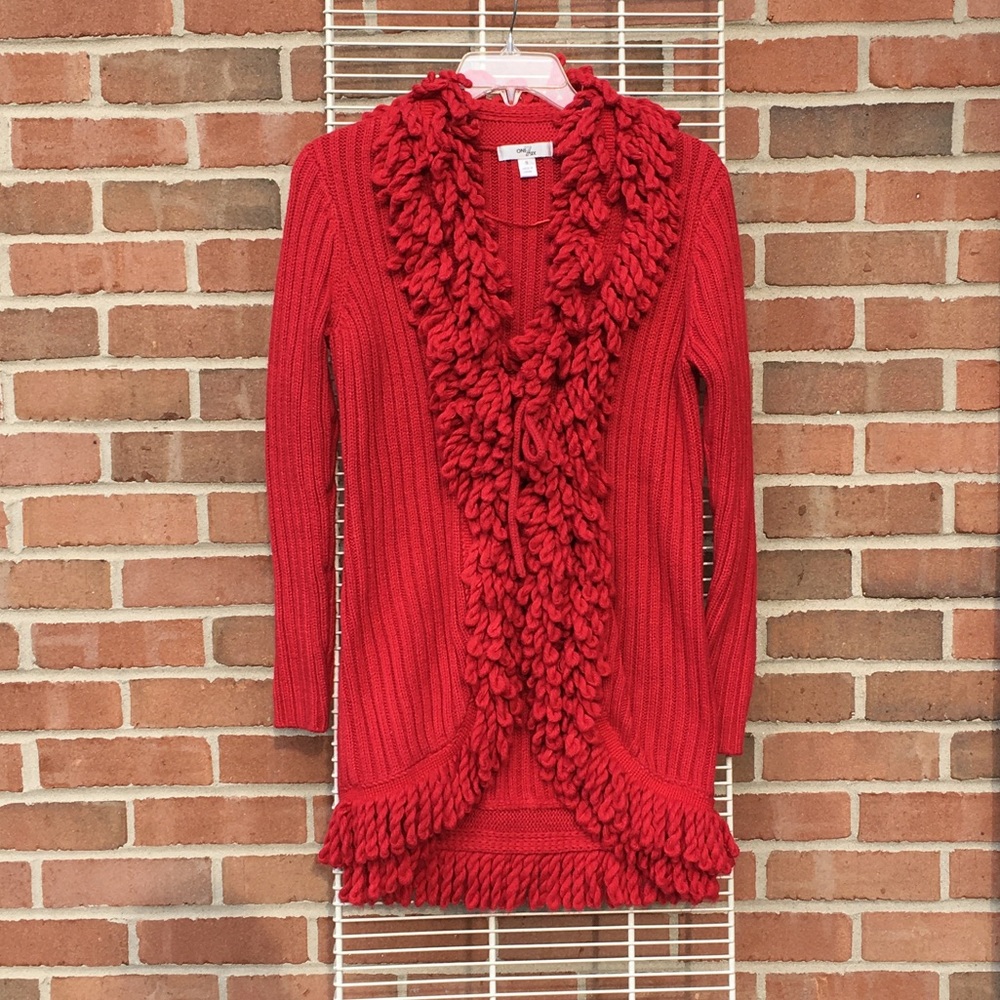 Bright Red Open Long Cardigan S